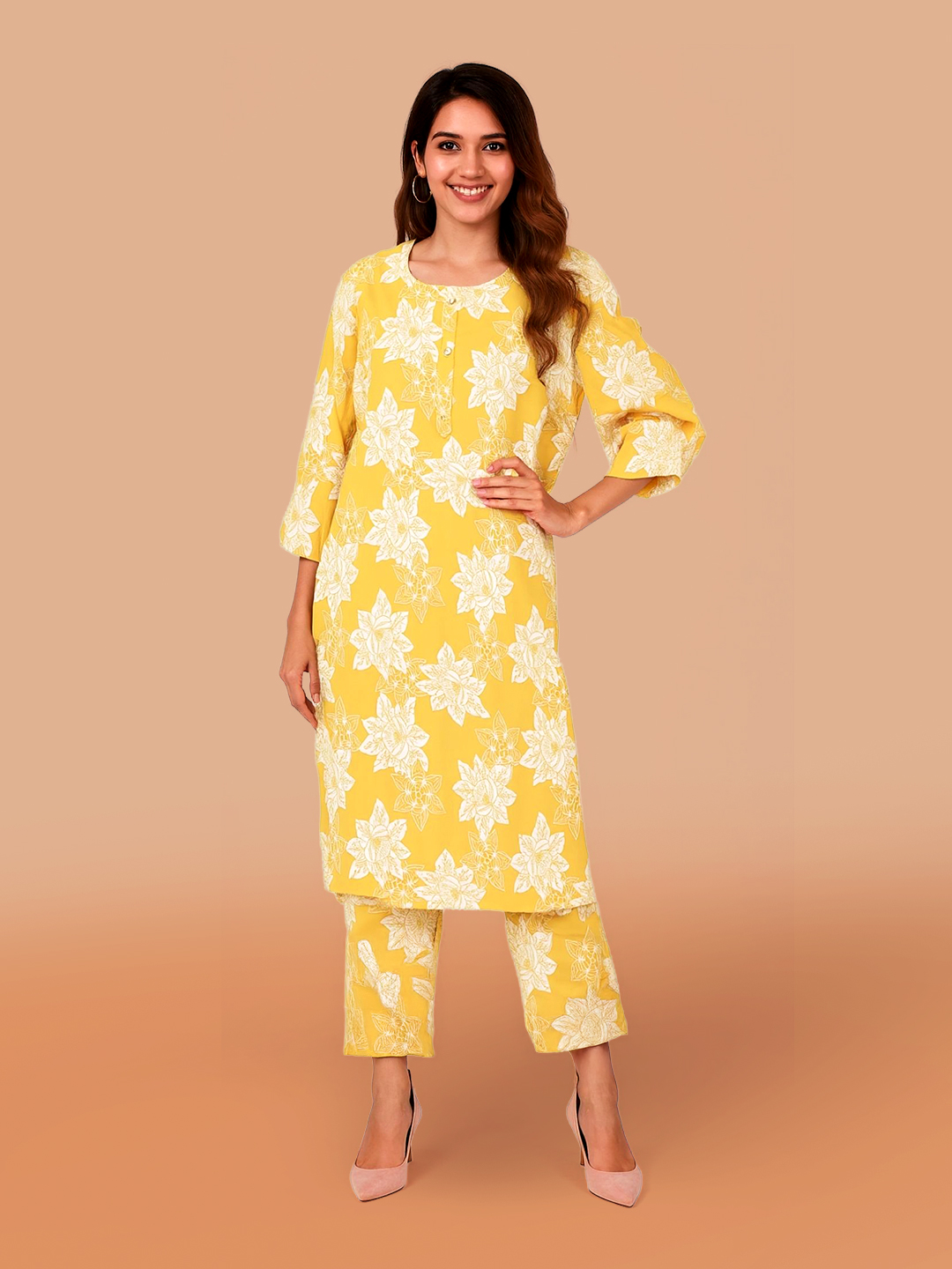 Picture of Bright and Beautiful Floral Printed Kurta with  Palazzo Set
